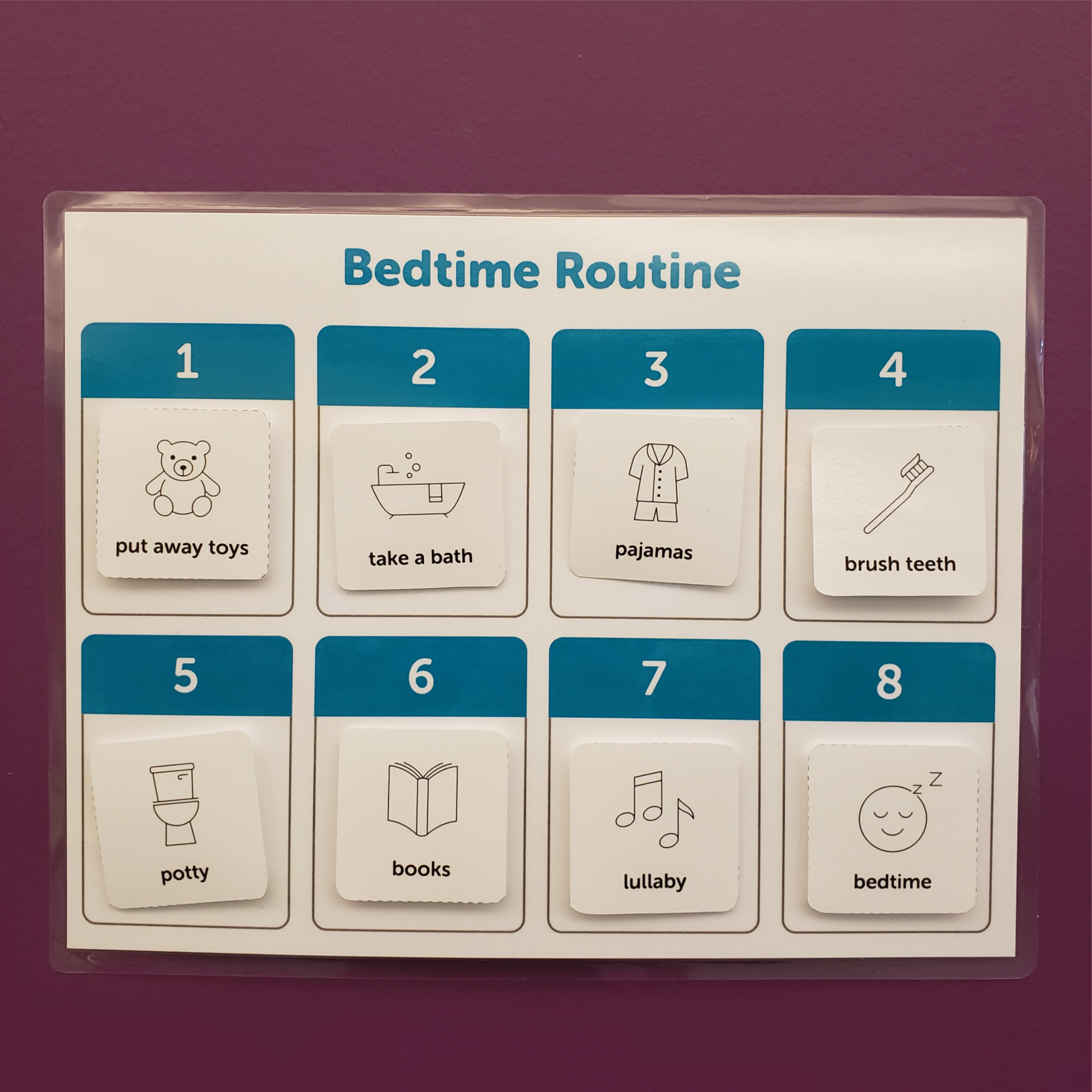 Bedtime routine board with bedtime tasks