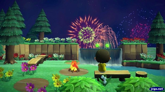Image from Animal Crossing game of fireworks in the sky