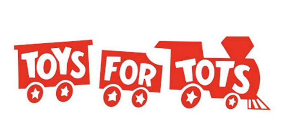 Red train with Toys for Tots logo