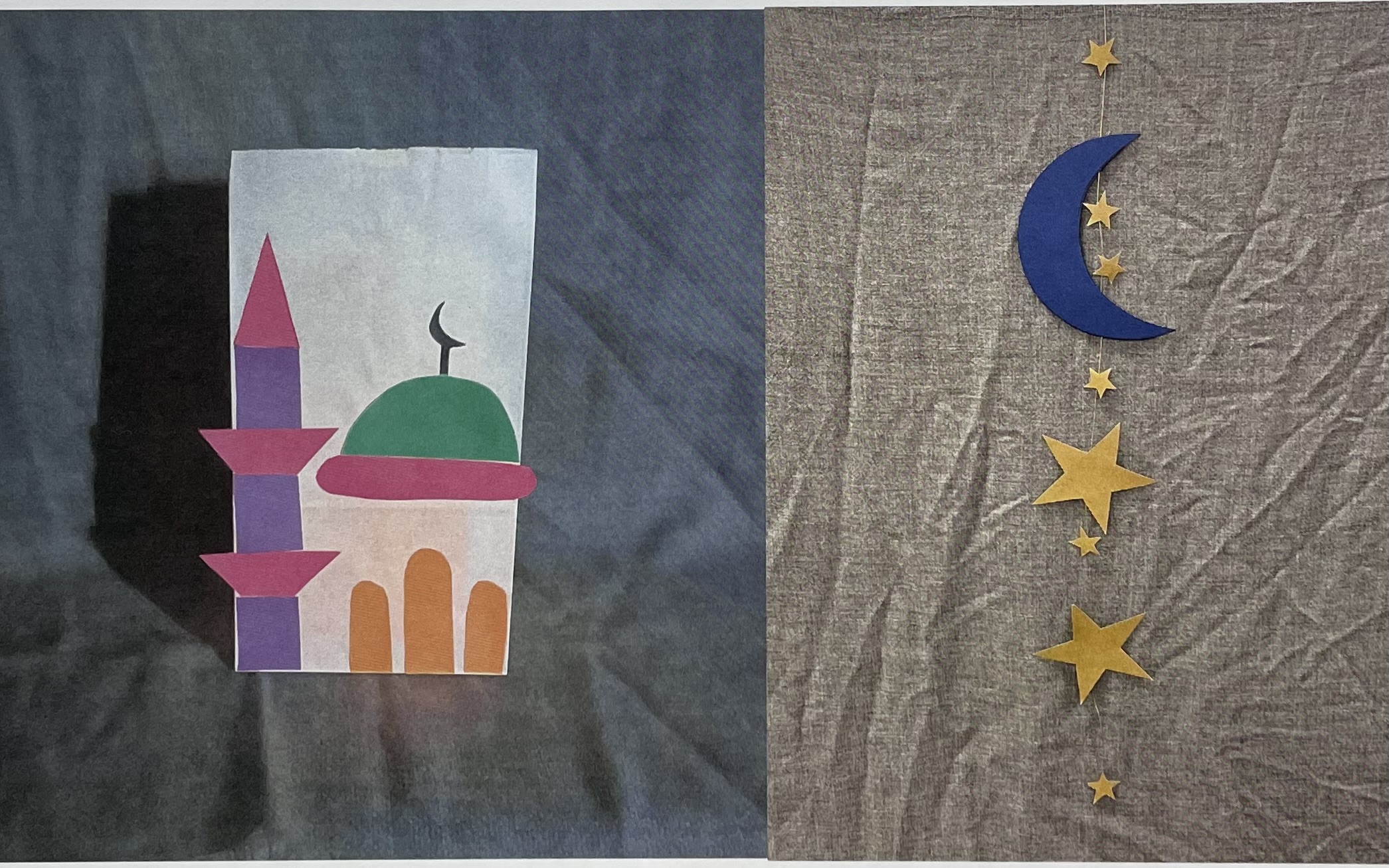 Mosque luminary and Crescent Moon and stars wallhanging