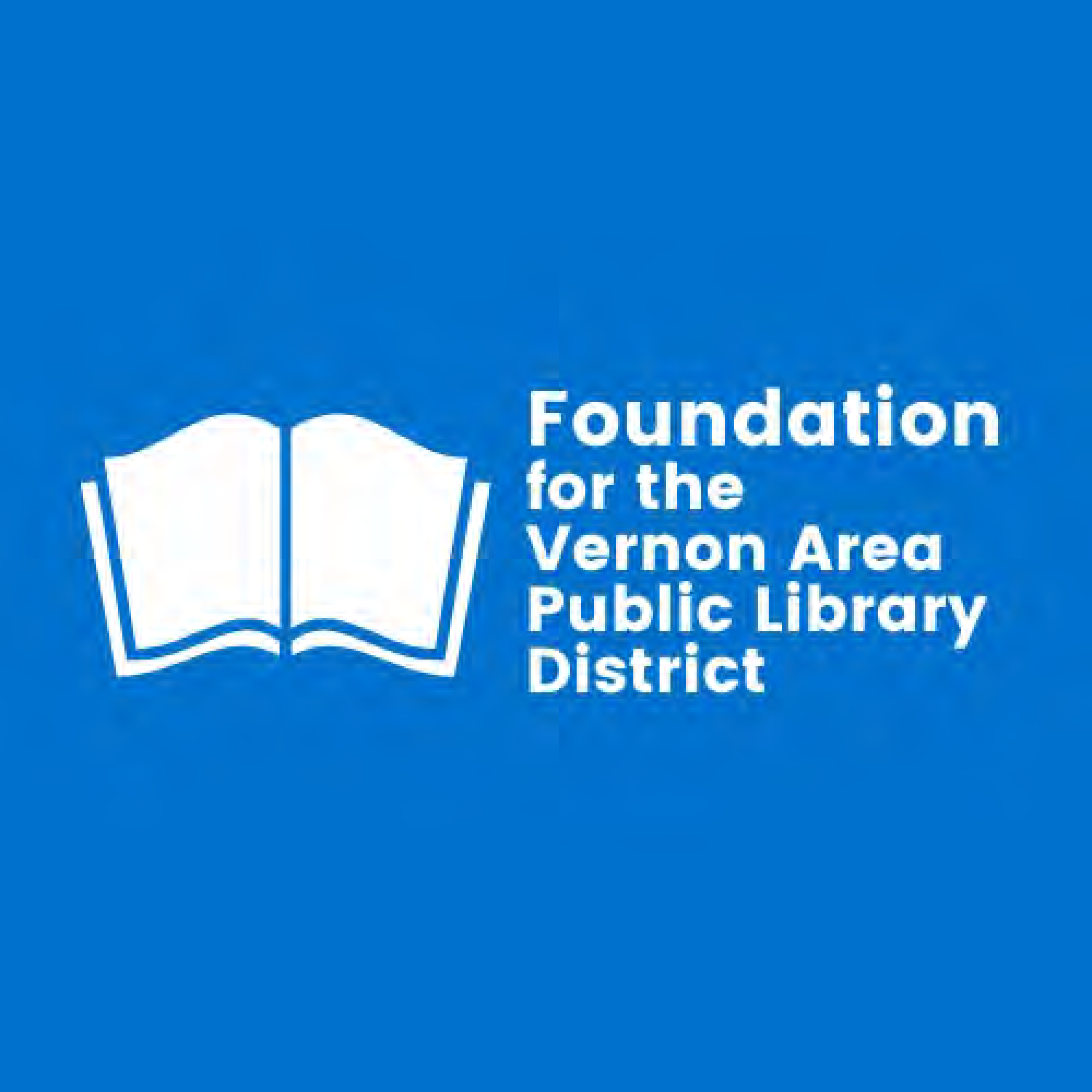 Logo for the Foundation for the Vernon Area Public Library District, which is an icon of a book and the name in text