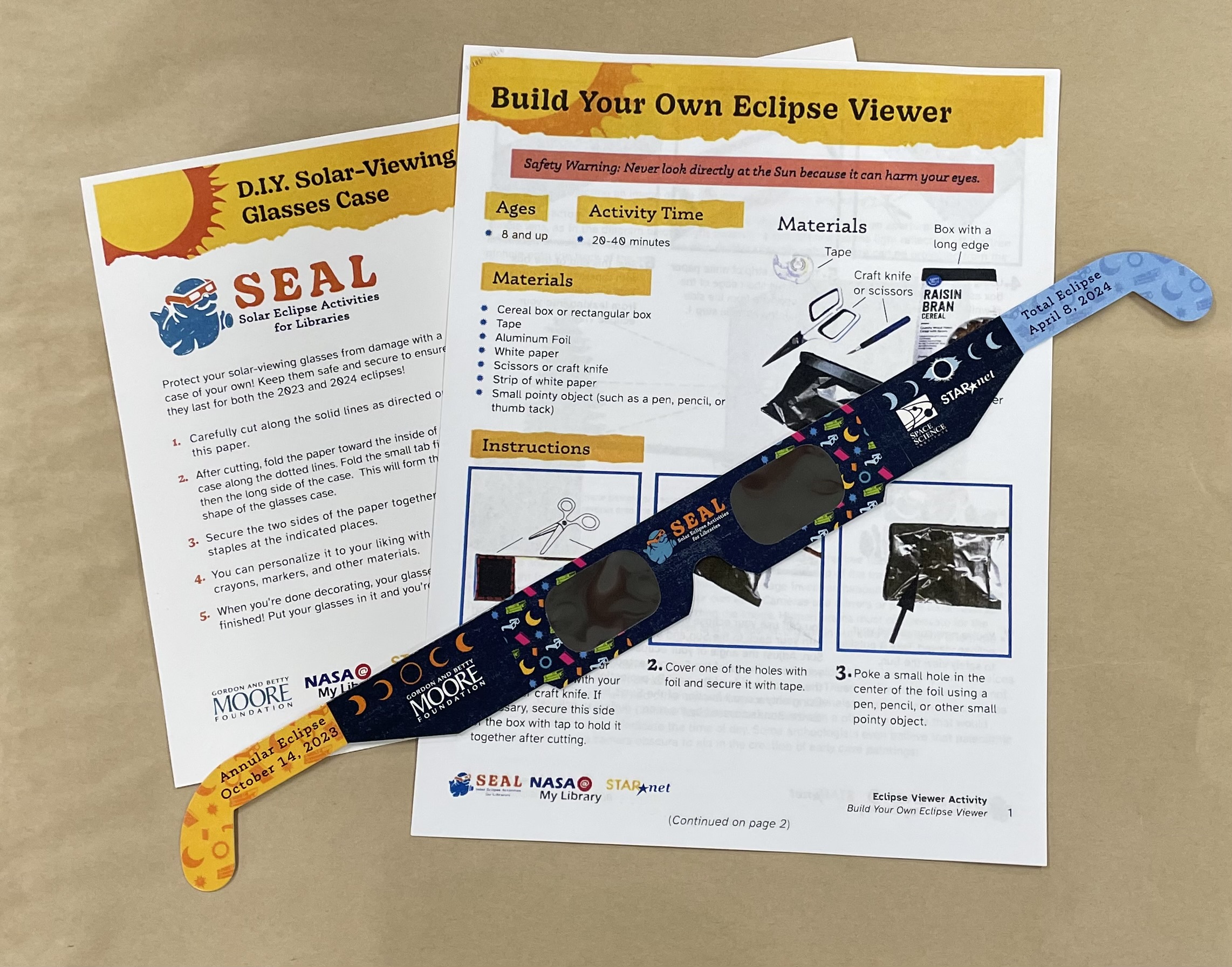 Eclipse glasses and instruction sheets