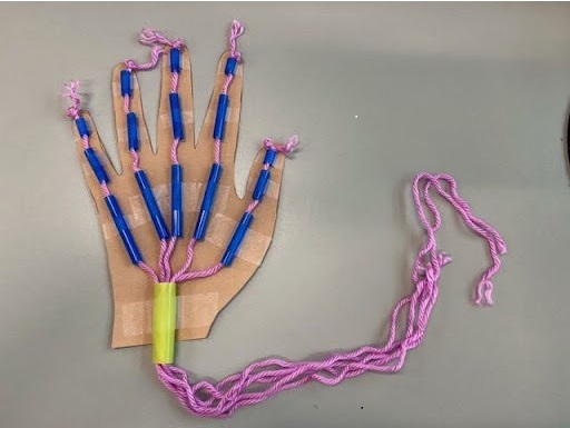 Contruction hand with straws and yarn