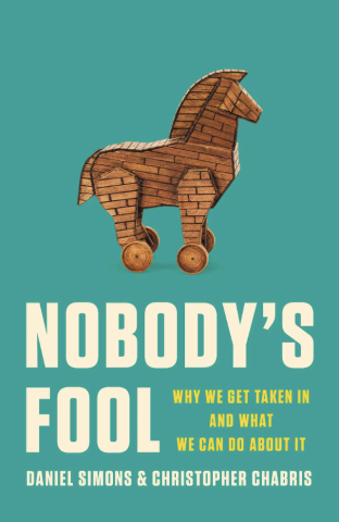 Book cover of "Nobody's Fool" with wooden Trojan horse on teal background