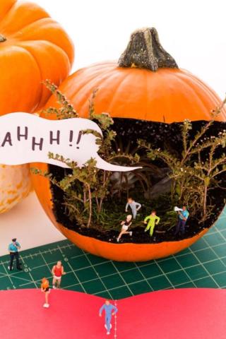 Stranger Things-themed pumpkin diorama