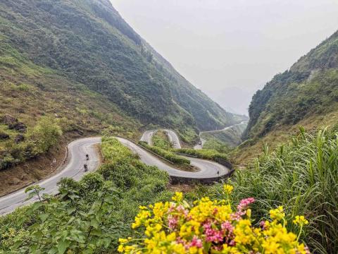 Winding road and mountains photo