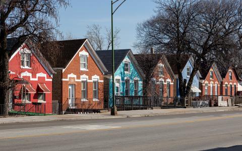 Photo of brick houses in a variety of colors