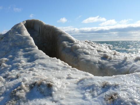 Ice volcano over Lake Michigan