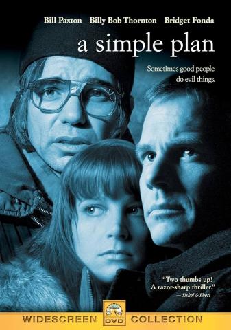 Movie poster image of A Simple Plan with three tense looking faces.