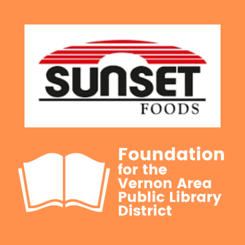Sunset foods logo and Foundation for the Vernon Area Public Library logo
