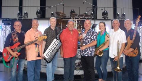 Band members lined up with their instruments