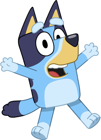 Bluey character jumping for joy