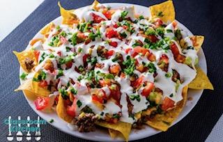 A plate of nachos