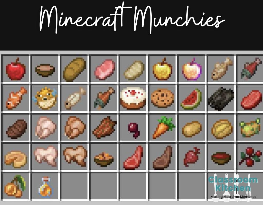 a checker board of Minecraft inspired block shaped foods