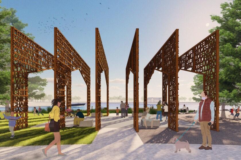 An artist’s rendering of the proposed DuSable Park pavilion on Lake Shore Drive