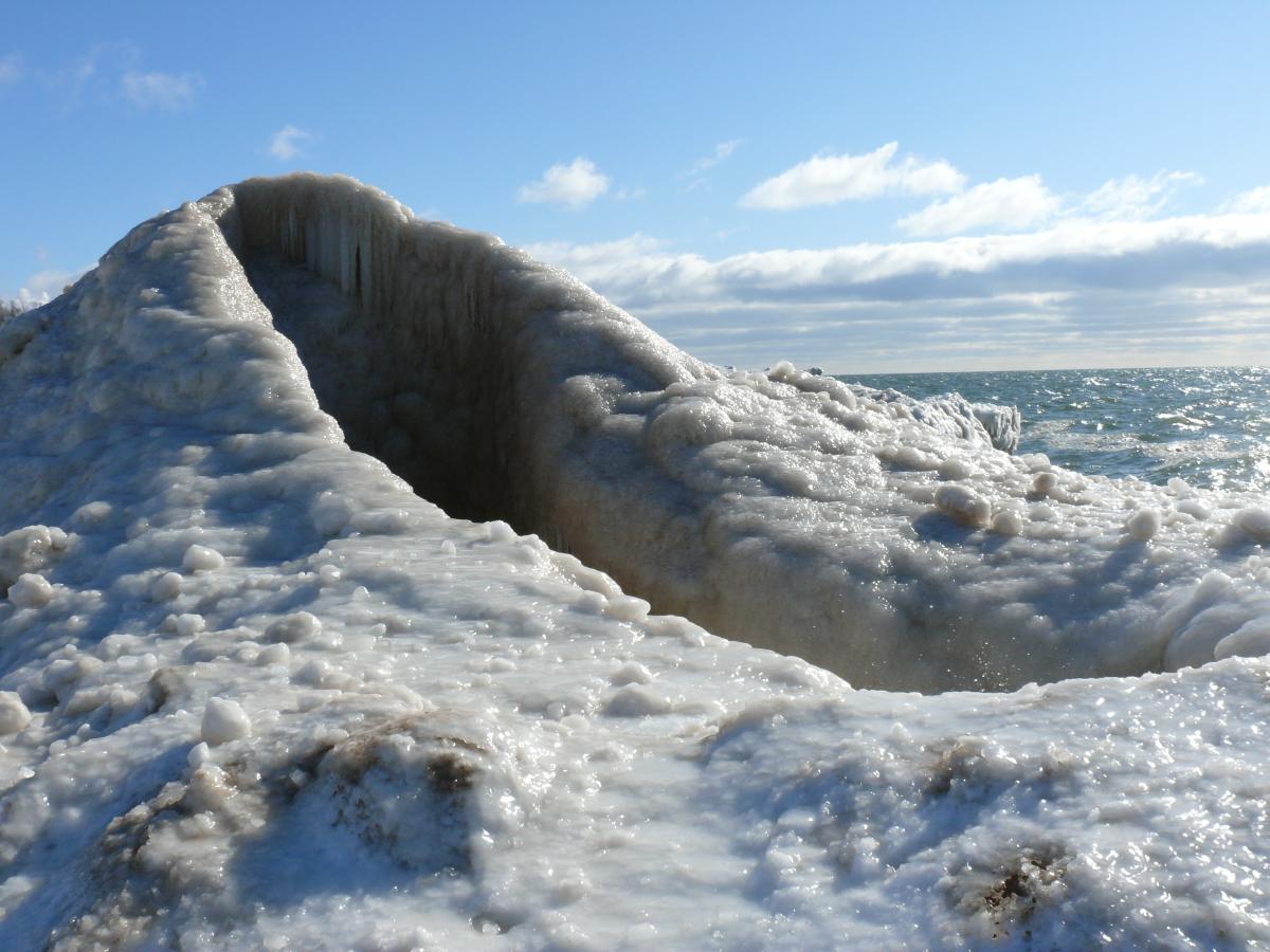 Ice volcano over Lake Michigan